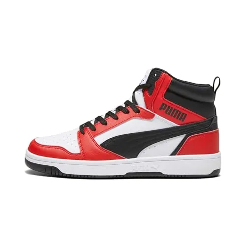 PUMA Unisex Rebound V6 Sneaker, White Black for All Time Red, 43 EU - Herren-Sneaker mit mittlerer Kragenhöhe, weichem Synthetik-Obermaterial und perforierten Details für optimalen Tragekomfort und modernen Style.