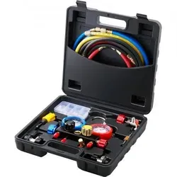VEVOR Kältemittel Manometer Set - 4-Wege Messgerät für AC - Kühlschrankzubehör mit 4 Kältemittelkompatibilität und robustem Design. Ideal für Kfz- und Haushaltsklimaanlagen, inklusive 4 verstärkten 5-Fuß-Schläuchen für maximale Sicherheit und Langlebigkeit.