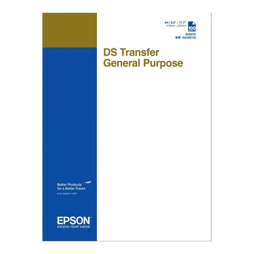 Epson DS Transfer General Purpose A4 Zwischenträgerpapier - Zubehör - Drucker, optimiert für den Einsatz mit SureColor SC-F100, SC-F500 und SC-F501 für brillante Druckergebnisse.