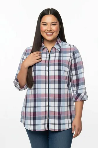 sheego Karobluse 140986_38 – Stilvolle Karo-Bluse - Modische Karo-Bluse mit Hemdkragen und Reißverschluss. Formgebende Brustabnäher und 3/4-Ärmel bieten eine perfekte Passform. Ideal für den Alltag und besondere Anlässe.