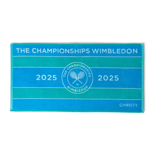 Christy Duschtuch Wimbledon 2025 - Aquagrün/Himmelblau, 133x70cm - Offizielles Wimbledon Duschtuch 2025, extra groß und aus schnell trocknendem, weichem Material. Ideal für Badminton-Fans und Sportler, die Qualität schätzen.