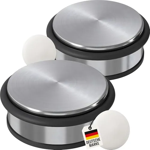 WELLGRO 2er Türstopper Edelstahl Set + 2 Wandtürstopper für Boden & Wand – moderner Türfeststeller & door stopper, Schutz für Tür, Wand & Klinke, robust & langlebig