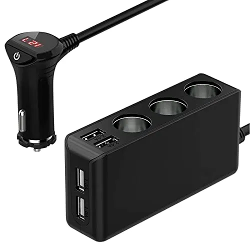 Zigarettenanzünder Verteiler Auto Adapter 12V: 120W KFZ Ladegerät 3 Steckdose 24V Mehrfach Splitter DC mit LED Voltmeter Schalter 4 USB Anschlüsse 6.8A für alle Handys GPS Autokamera und mehr