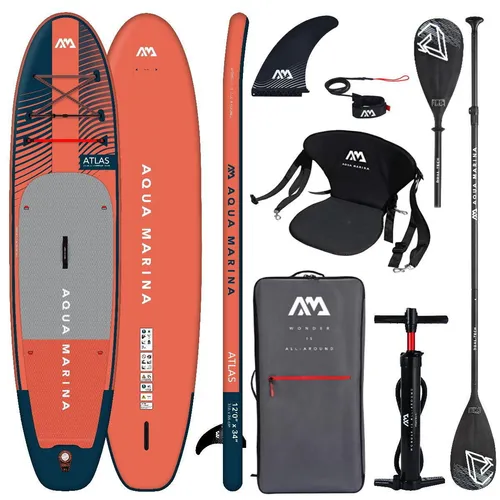 AQUA MARINA ATLAS 12.0 SUP Board Set aufblasbar Stand Up Paddle Kajakpaddel Sitz