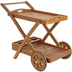 Gartenservierwagen Noemi aus Akazienholz - Gartenverzierungen: Eleganter Servierwagen aus geöltem Akazienholz, ideal für Grillabende und Outdoor-Events mit viel Stauraum.