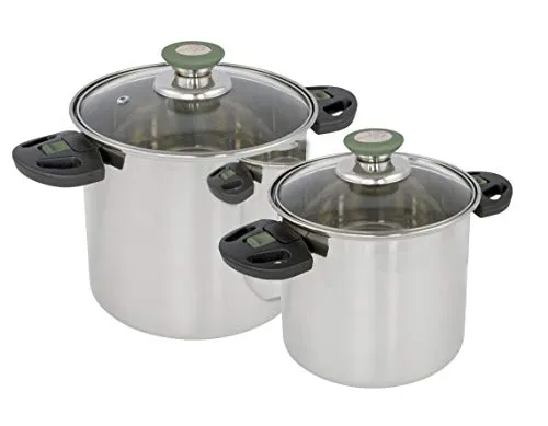 Bo-Camp Elegance Compact Kochtopf-Set, Edelstahl, 4-teilig - Kochsets mit luxuriösem Edelstahl-Design, platzsparend durch stapelbare Töpfe und ideal für Camping oder Outdoor-Kochen.