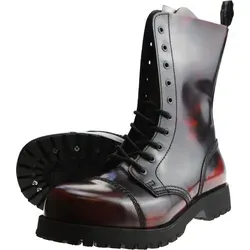 Boots & Braces 10 Loch Stiefel Rangers Burgundy Rub-Off - Größe 39 (UK5) - Stilvolle 10-Loch Stiefel mit Stahlkappe und einzigartiger Rub-off Lederstruktur. Bequem durch asymmetrischen Leisten und robuste Gummisohle. Ideal für modebewusste Träger.
