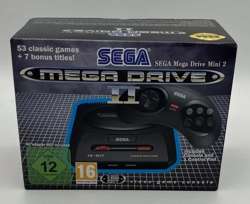 Sega Mega Drive Mini 2 Konsole mit 8 Button Zusatzcontroller - Konsolen-Klassiker im Mini-Format, inklusive Wi-Fi-Fähigkeit und 720p HD-Auflösung für nostalgisches Gaming-Erlebnis.
