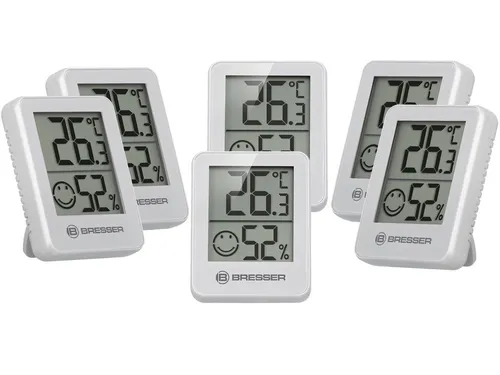 BRESSER Hygrometer ClimaTemp Indicator 6er Set - Hygrometer Set mit 6 Thermo-Hygro-Stationen, präzise Messung von Temperatur und Luftfeuchtigkeit für ein gesundes Raumklima.