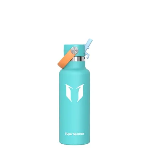 Sparrow Trinkflasche Kinder 500ml - Thermobecher Edelstahl - FlipFlow Trinkflaschen mit Strohhalm - BPA-Frei Thermoskanne, Thermosflasche für Sport, Travel, Schule, Outdoor