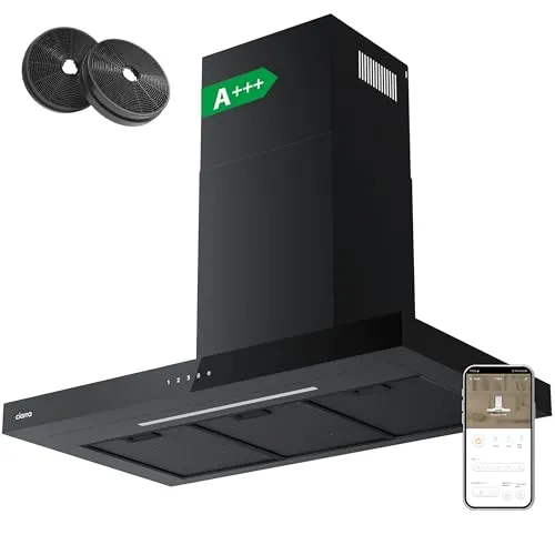CIARRA CBCB9102  Dunstabzugshaube 90 cm Umluft Abluft Schwarz App Gesteuert Touch-Bedienung 650m³/h 3 Stufen Booster Abzugshaube Wandabzugshaube Wandhaube mit CBCF003 Aktivkohlefilter