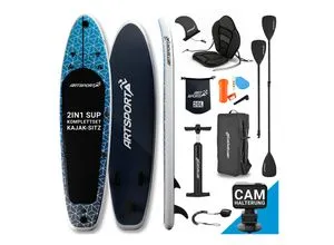 ArtSport Stand Up Paddle Board Deep Ocean mit Kajak-Set – Aufblasbares SUP Board Set bis 150 kg - Blau-Weiß - Entdecke das vielseitige ArtSport SUP Board Deep Ocean, ideal für Abenteuer auf dem Wasser. Mit integrierter Kajak-Option, perfekt für entspannte Tage und sportliche Herausforderungen.