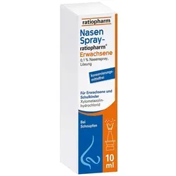 NasenSpray ratiopharm® Erwachsene - Arzneimittel zur Linderung von Schnupfen, erleichtert den Sekretabfluss und sorgt für ein schnelles Abschwellen der Nasenschleimhaut.