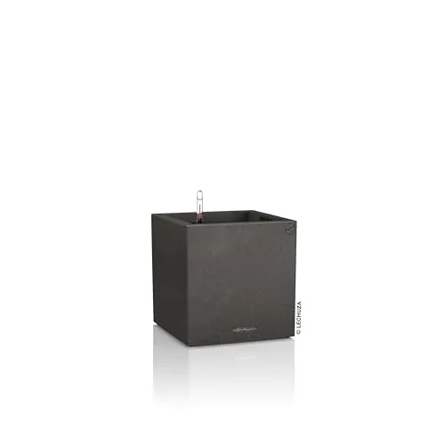 Lechuza CANTO Stone low 30 - Graphitschwarzer Pflanzwürfel mit Bewässerungssystem, ideal für pflegeleichte Pflanzen und stilvolle Innenräume