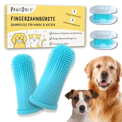 PawsOnly | Hundezahnbürste | Fingerzahnbürste für Hunde & Katzen | Zahnbürste Hund | Fingerlinge für Zahnpflege | Dog Toothbrush | Katzenzahnbürste | Zahnputzfingerling Welpen Cat Zähne Putzen (Blau)