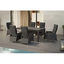 Ploß Rocking Garten-Essgruppe, grau/braun-meliert, Polyrattan, Tisch 180 x 110 cm, 6 Sessel