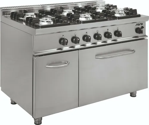 Saro Gasherd mit Gasbackofen E7/KUPG6LN - Großküchentechnik – Leistungsstarkes Kombigerät mit 6 Gasbrennern und 120-Liter-Gasbackofen für maximale Flexibilität in der Profiküche.