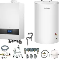 Buderus GB172i.2 Logaplus Gas-Brennwert Paket W22 - 15 kW - Brennwertkessel mit hoher Energieeffizienz von bis zu 94%, inklusive Regelung BC400 und Warmwasserspeicher S120 für zuverlässige Raumheizung und Warmwasserbereitung.
