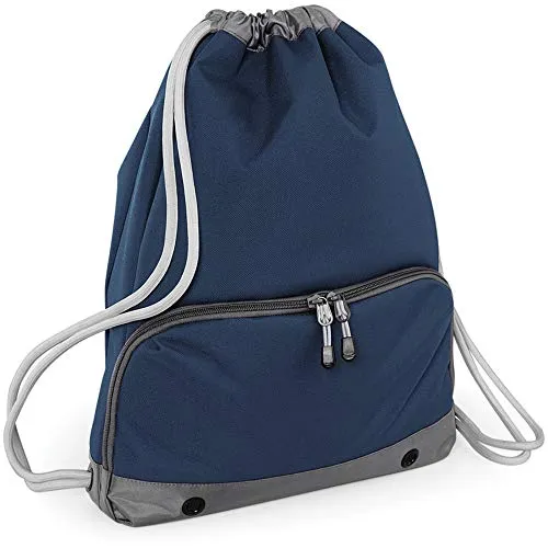 BagBase BG542FNAV Athleisure Gymsac - French Navy - Stylischer Athleisure Gymsac aus wasserabweisendem Gewebe mit Schuhtunnel und großem Hauptfach. Ideal für Sport und Freizeit mit authentischen Metall-Belüftungsösen.