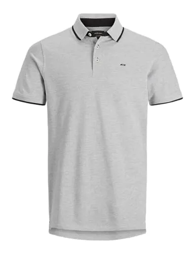 JACK & JONES Paulos Polo Herren XXL - Modisches Poloshirt in hellgrau-meliert mit kontrastfarbenen Elementen, ideal für Freizeit- oder Office-Looks. Aus 100% Baumwolle, pflegeleicht und in Slim-fit für einen modernen Look.