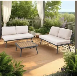 Riess-Ambiente Outdoor Lounge Sitzgruppe MOBILE MODULAR - Modular und wetterfest: Diese stilvolle 3-teilige Lounge-Sitzgruppe in anthrazit und hellgrau bietet Flexibilität für Garten, Terrasse oder Balkon. Die bequemen Kissen und der vielseitige Beistelltisch sorgen für höchsten Komfort.