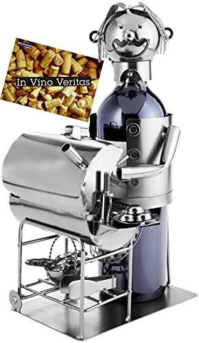 BRUBAKER Weinflaschenhalter Barbecue - Grillmeister Skulptur - Flaschenkörbe & -ständer - Hochwertiger, dekorativer Flaschenhalter aus Metall für Grillfans, ideal als individuelles Geschenk für jeden Anlass.