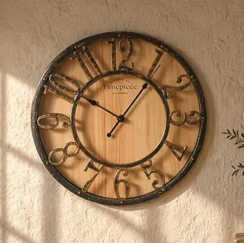 K&L Wall Art Wanduhr - Vintage Holzuhr in Braun - Wohnaccessoires mit leisem Uhrwerk ohne Ticken, perfekt für eine entspannte Atmosphäre. Maße: 50 cm x 50 cm, ideal für jeden Raum.