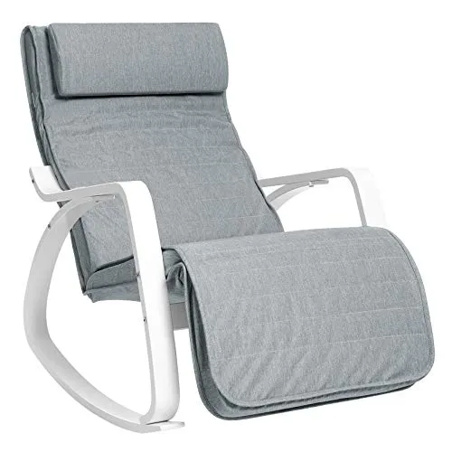 SONGMICS Schaukelsessel mit verstellbarer Fußstütze, hellgrau - Gemütlicher Relaxsessel mit 5-fach verstellbarer Rückenlehne und Drehfunktion, ideal zum Entspannen in deinem Zuhause.