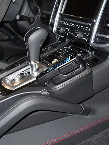 KUDA Handyhalterung passend für Porsche Cayenne ab 05/2010 - Telefonkonsole für Smartphones, Handy, Navi, und mehr – Echtlederkonsole, schwarz, 089070