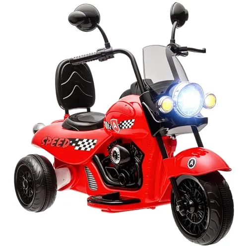 AIYAPLAY Kinder Elektro-Motorrad - Rot - Elektrofahrzeuge: Sicheres 6V Kindermotorrad mit drei Rädern, LED-Scheinwerfer und Musikfunktion für kreativen Fahrspaß bei 3-5 km/h.