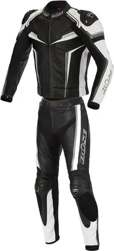 Büse Mille Lederkombi 2tlg. - Schwarz/Weiß/Grau - 56 - Motorradkombis mit SAS-TEC Protektoren für optimalen Schutz und Komfort, ideal für sichere Fahrten bei jedem Wetter.