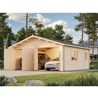 Doppelgarage Palmako Roger 28,4 m² - Robuste Holzgarage mit Satteldach, ideal für Fahrzeuge und zusätzlichen Stauraum im Garten.