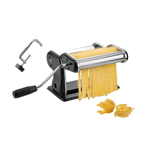 Gefu Nudelmaschine Pasta Perfetta Nero - Manuelle Nudelmaschine aus Kunststoff und Edelstahl, mit 9 Teigstufen für perfekte Lasagne, Tagliatelle und Tagliolini. Robuste Bauweise und benutzerfreundliche Drehkurbel für komfortable Handhabung.