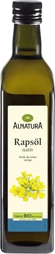 Alnatura Bio Rapsöl Nativ, 0,5 l - Vielseitig einsetzbar - Ideal zum Verfeinern von Salaten, Dips und Marinaden. Das nativ gewonnene Öl überzeugt mit einem besonderen, frisch-saatigen Geschmack und eignet sich für warme Speisen.