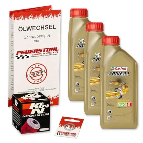 Öl & Ölfilter für Honda CBR 600 RR, 2007-2016 (PC40), Ölwechsel Set, Castrol 10W-40 Motoröl + K&N RACING Filter + Dichtring(e)