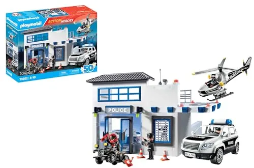 PLAYMOBIL Action Heroes 71602 - Polizeistation mit Polizei-Helikopter und 204 Teilen, actionreiches Spielzeug für spannende Verfolgungsjagden
