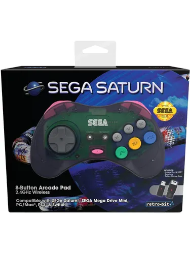 Retro-Bit SEGA Saturn Wireless Arcade Pad - Offizieller 2,4GHz Wireless-Controller für SEGA Saturn, Mega Drive Mini und mehr, mit 9m Reichweite und wiederaufladbarem Akku - ideal für Retro-Gaming!
