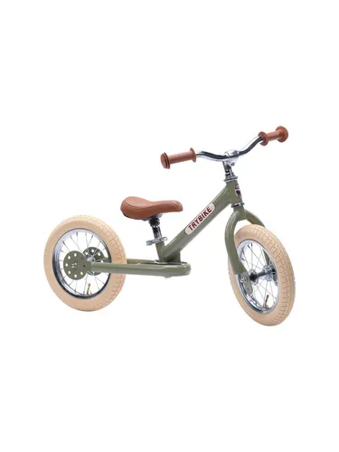 Trybike Vintage Green Balance Bike - Tretfahrzeuge für Kinder von 2-6 Jahren mit verstellbarem Sitz und höhenverstellbarem Vorderrad, ideal für das Üben von Gleichgewicht und Körperbewusstsein.