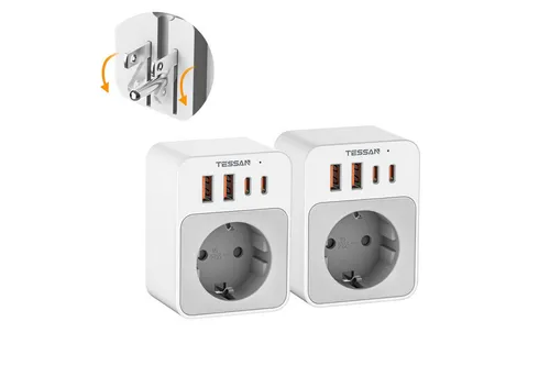 TESSAN 5-in-1 Reiseadapter für US-Stecker - Praktischer, klappbarer Adapter für US-Stecker in EU-Steckdosen. Ideal für Reisen nach Amerika, Thailand und Mexiko. Kompakt und leicht, perfekt für unterwegs.