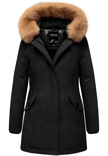 REPUBLIX Damen Gefütterte Winterjacke mit Kapuze RJ-8012 Schwarz 3XL - Elegante Damen Winterjacke von REPUBLIX – pflegeleicht und strapazierfähig. Mit Kunstfellkragen für stilvollen Look und zusätzlichen Wetterschutz. Ideal für Alltag und Outdoor-Aktivitäten.
