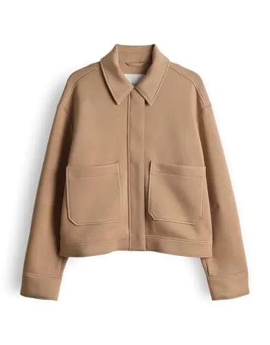 OPUS Damen Jacke JENIMA Regular Kurzjacke Salted Caramel, Größe 42 - Moderne OPUS Kurzjacke aus hochwertigem Scuba Sweat. Lässige Passform mit überschnittenen Schultern für vielseitige Looks. Ideal für stilbewusste Frauen, die Komfort und Design schätzen.