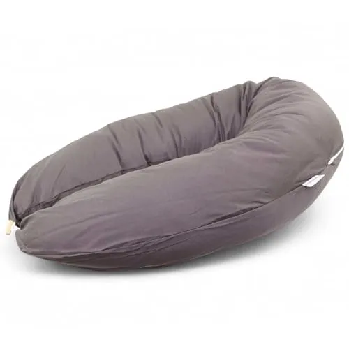 HOBEA-Germany Stillkissen anthrazit, 190x38 cm - Kissen für Stillende und Seitenschläfer, mit praktischen Holzknopf zur Verbindung der Enden und raschel-freier Silikonfaserfüllung für optimalen Komfort.