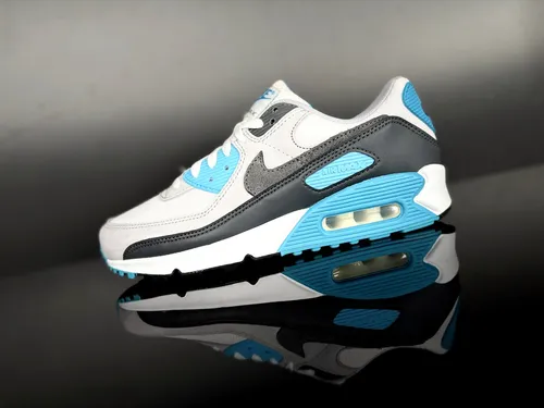 NIKE AIR MAX 90 - Blue Lightning - Sneaker Weiß/Schwarz/Laser-Blau Gr. 41 - Stylischer Unisex-Sneaker für Freizeit und Sport. Atmungsaktives Obermaterial und bequeme Sohle sorgen für hohen Tragekomfort.