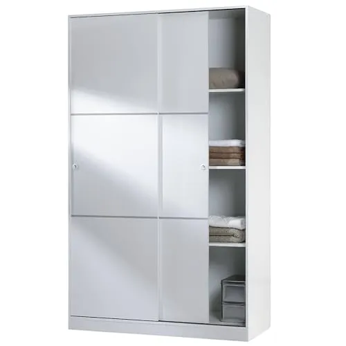 Waterbury Kleiderschrank mit 2 Schiebetüren - Kleiderschrank mit viel Stauraum, 3 Einlegeböden und Kleiderstange. Ideal für Schlafzimmer und Kinderzimmer, flexibel anpassbare Regale, Maße: 120x50x200 cm.