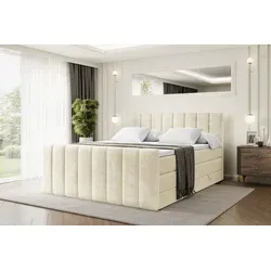 ALTDECOR Boxspringbett OTTA-Z KING 180x200 cm - Beige Samt - Bequemes Boxspringbett mit 2 Matratzen (H3 & H4) und Topper, ideal für erholsame Nächte. Ausgestattet mit zwei Bettkästen für optimalen Stauraum und allergikerfreundlichen Materialien.