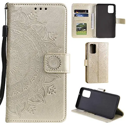 CoverKingz Handy Case kompatibel mit Samsung Galaxy A41 - Handy Cover mit Kartenfach Phonecase - Smartphone Hülle klappbar Motiv Mandala Gold