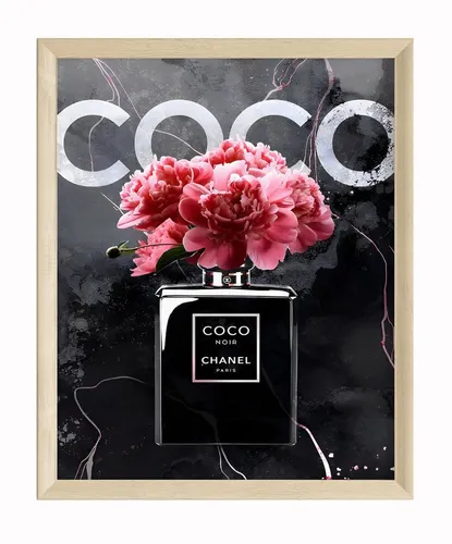 JUSTGOODMOOD Poster Premium ® Coco Chanel Poster - Elegante Wanddekoration mit Coco Noir Parfüm Flacon, erhältlich in verschiedenen Größen für jeden Raum.