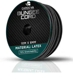 CargoVA® Spanngurt Gummiseil Schwarz – wetterfestes Expanderseil für Anhänger & Planen UV-beständig, wetterfest, flexibel, reißfest, abriebfest 8MM x 10M