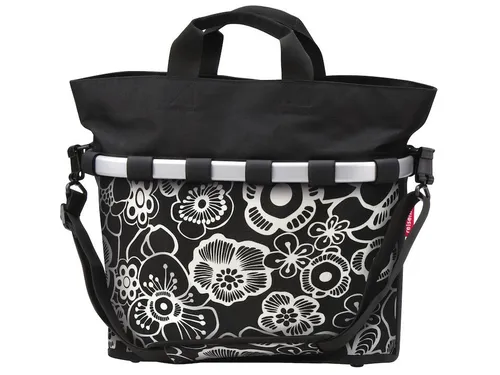 KLICKfix Fahrradkorb Bikebasket Oval M Fleur Schwarz - Fahrradtasche mit 17 ltr. Kapazität, faltbar und modisch, ideal für alle Fahrräder mit Gepäckträger.