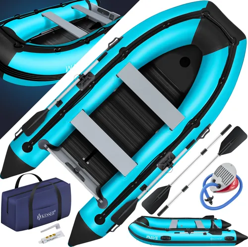 KESSER® Schlauchboot 3,20 m für 4 Personen - WAVE Motor geeignet - Schlauchboot für bis zu 4 Personen, ideal für Freizeit, Angeln und Motorbootfahren. Inklusive Paddeln, Luftpumpe und Reparaturset, perfekt für Süß- und Salzwasser!